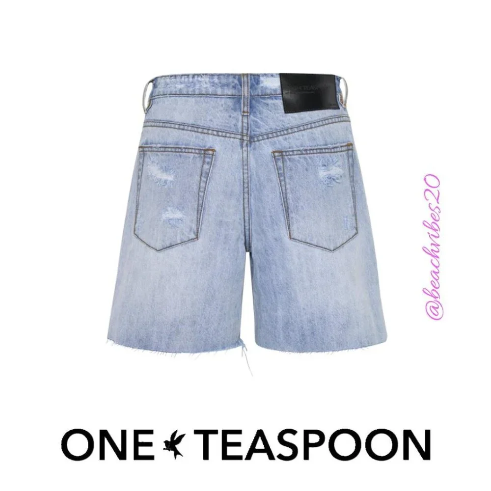 ONE TEASPOON Jacksons Mid Waist Wide Leg Denim Shorts Ocean 24 NWT O-210